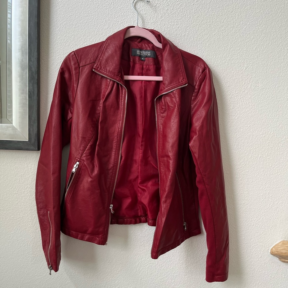 Kenneth Cole Reaction. Red faux leather jacket. Size medium.